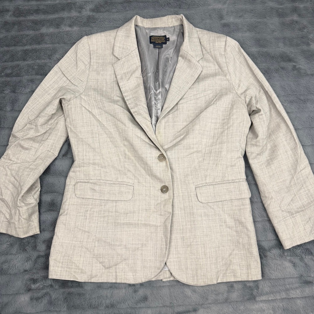 Pendleton Womens Gray Virgin Wool Blend 2-Button Blazer Jacket Size 12 13316